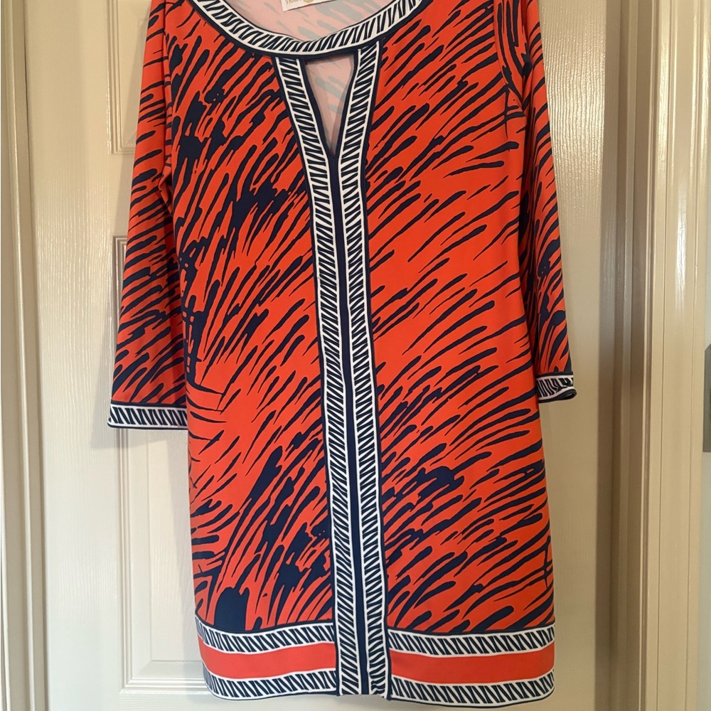 Tracy Negoshian Orange and Blue Dress
